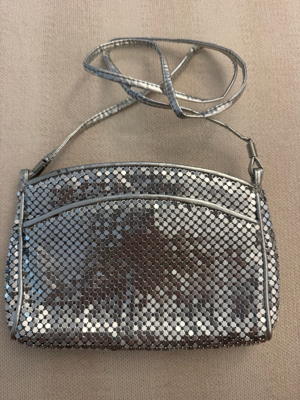 Whiting & Davis Metallic Silver Mesh Crossbody Purse